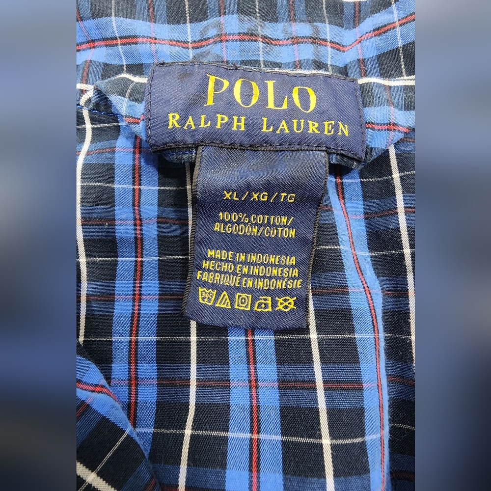 VINTAGE  Polo Ralph Lauren  Men's Pajama Top Plaid Size Extra Large Blue - Picture 10 of 10